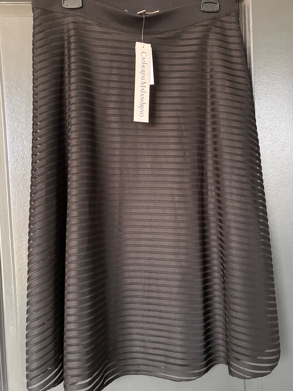 Catherine Malandrino Black A-Line Ribbed Midi Skirt
